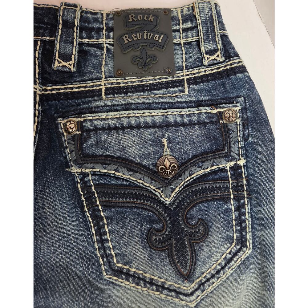 Rock Revival Jeans Womens 30 Dylan Bootcut Dark Wash Flap Pocket Stretch